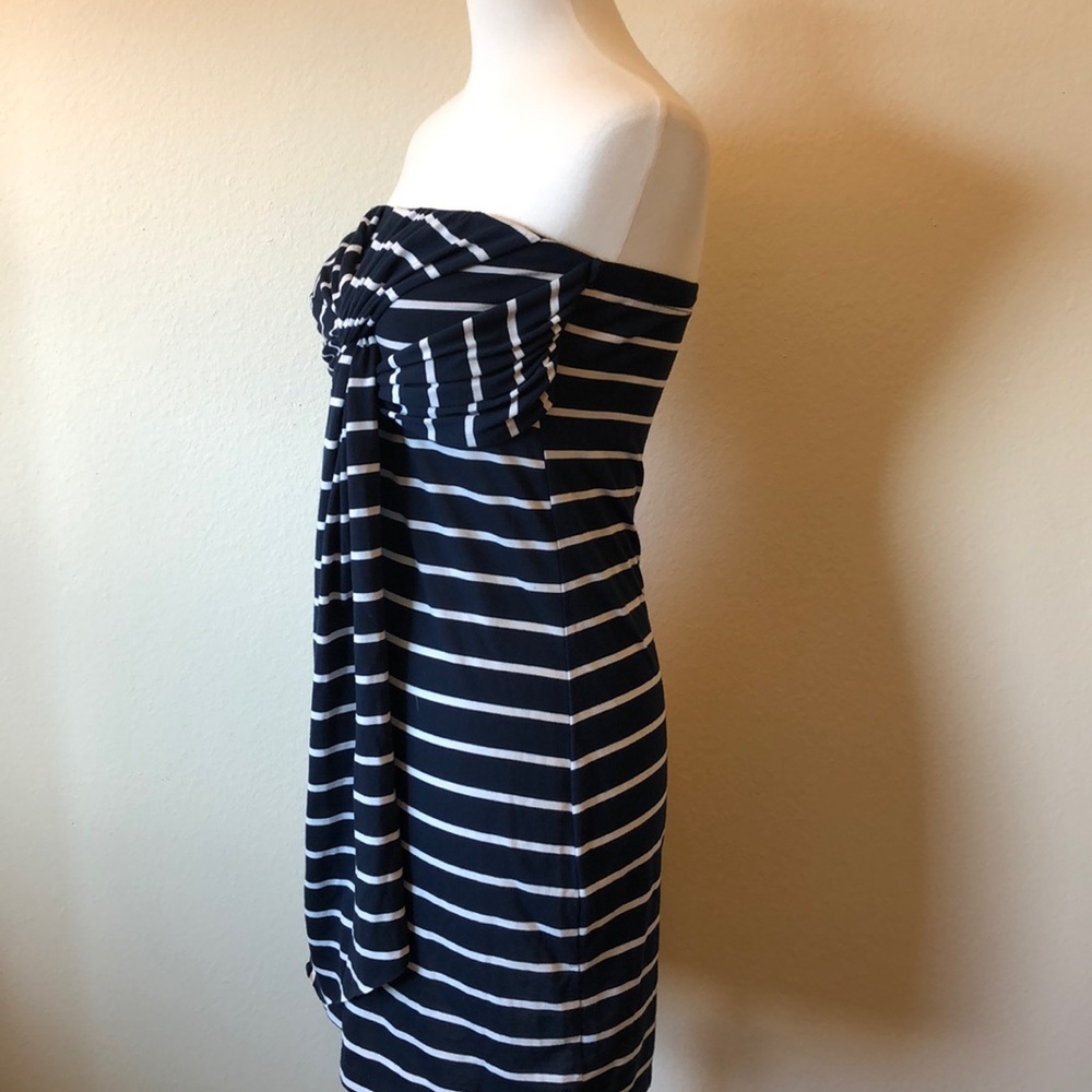 Navy Blue Striped Strapless Dress - Picture 3 of 4